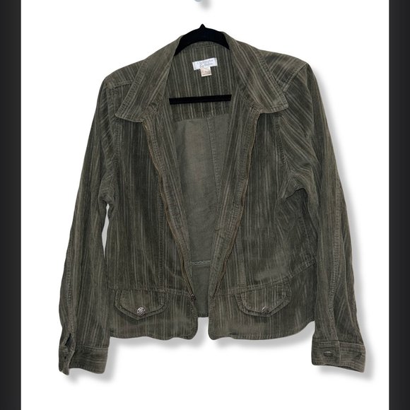 💚✨Green Corduroy✨💚Jacket Size Large Zip Up Christopher Banks - Picture 1 of 6